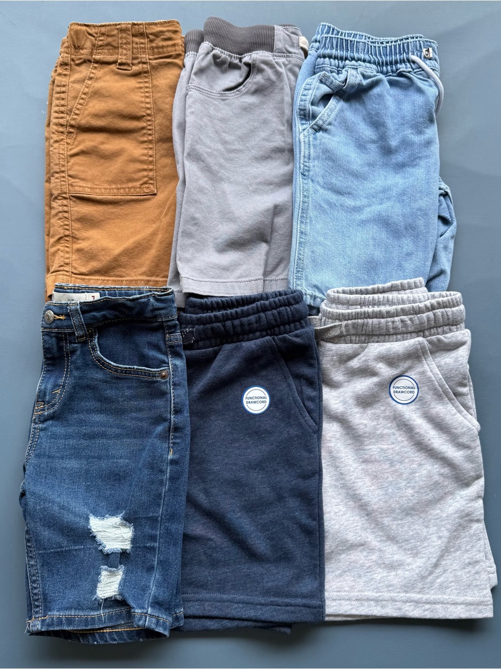 Kids Everyday Shorts Pack — Blue, Gray, Tan, Denim